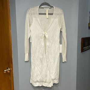 Laurie B. Anthropologie waffle knit oatmeal tie long lightweight cardigan NWT si